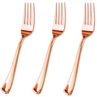 Rose Gold Plastic Dessert Forks (18cm) 10pc