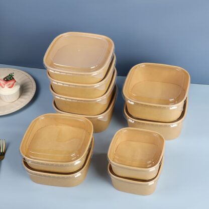 Square Kraft Container With Lid (3pc)